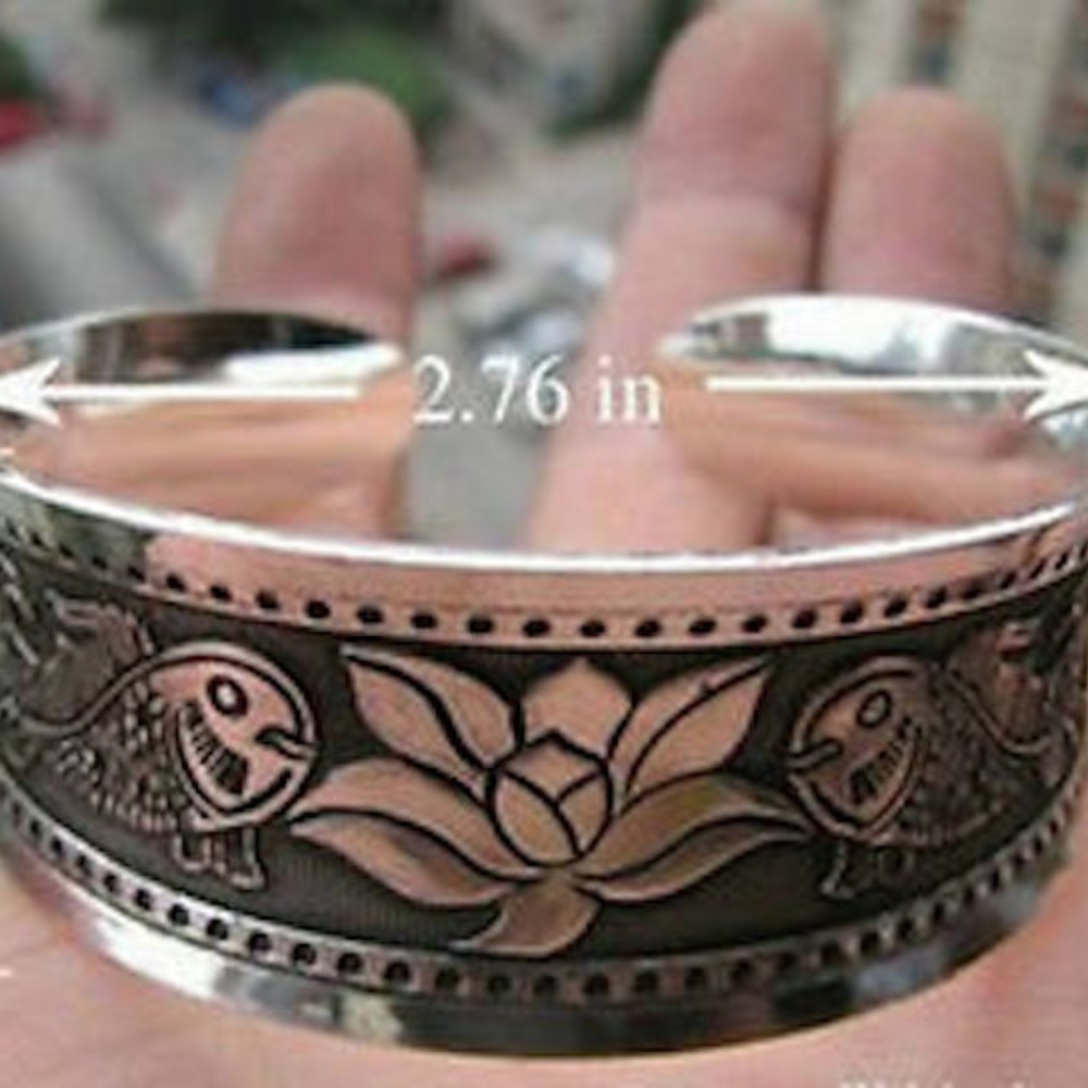 Silver Lotus Bangle Bracelet